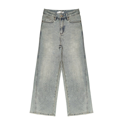 Washed Distressed Straight-Leg Denim Jeans