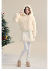 Cream Rabbit Shearling Coat & Skirt Set - CHINASQUAD