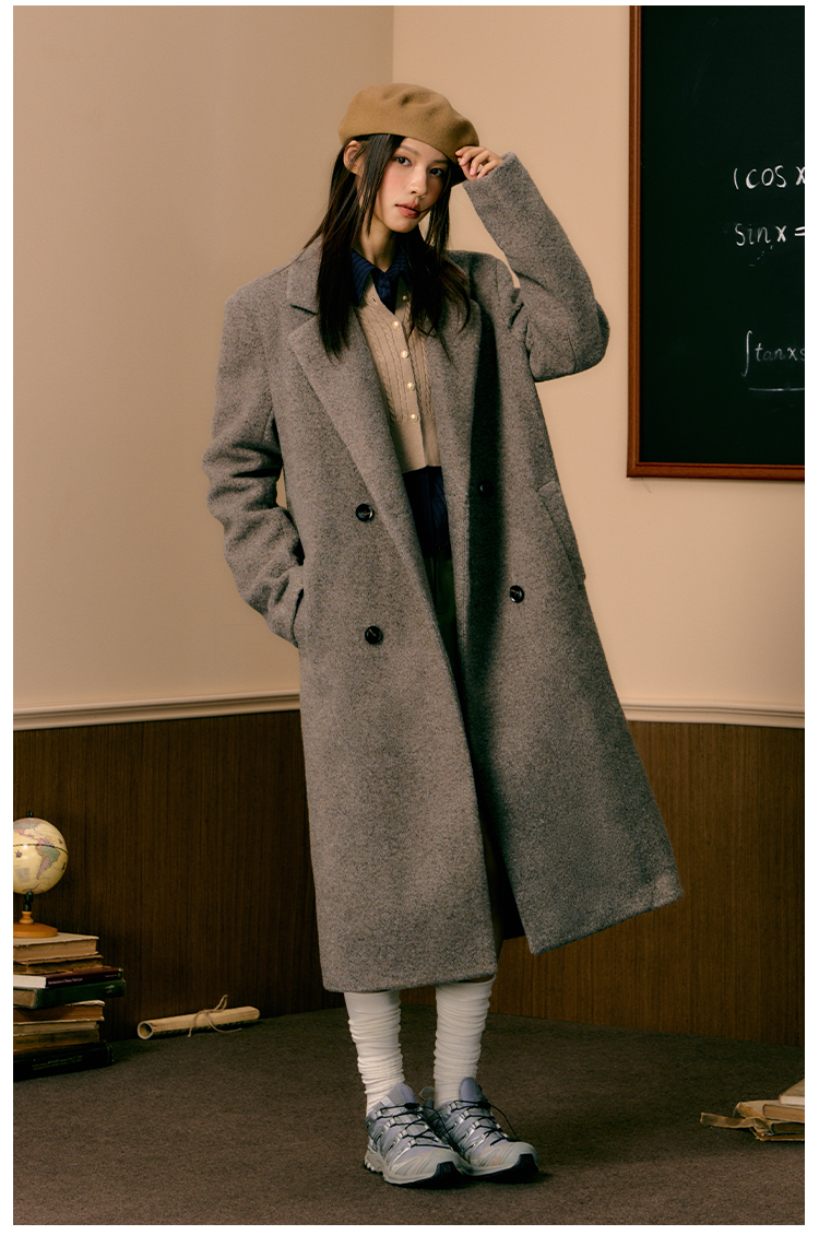 Coffee Double-breasted Wool Coat - CHINASQUAD