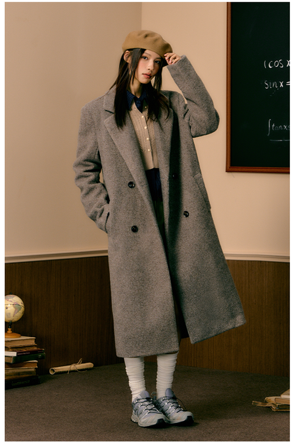 Coffee Double-breasted Wool Coat - CHINASQUAD