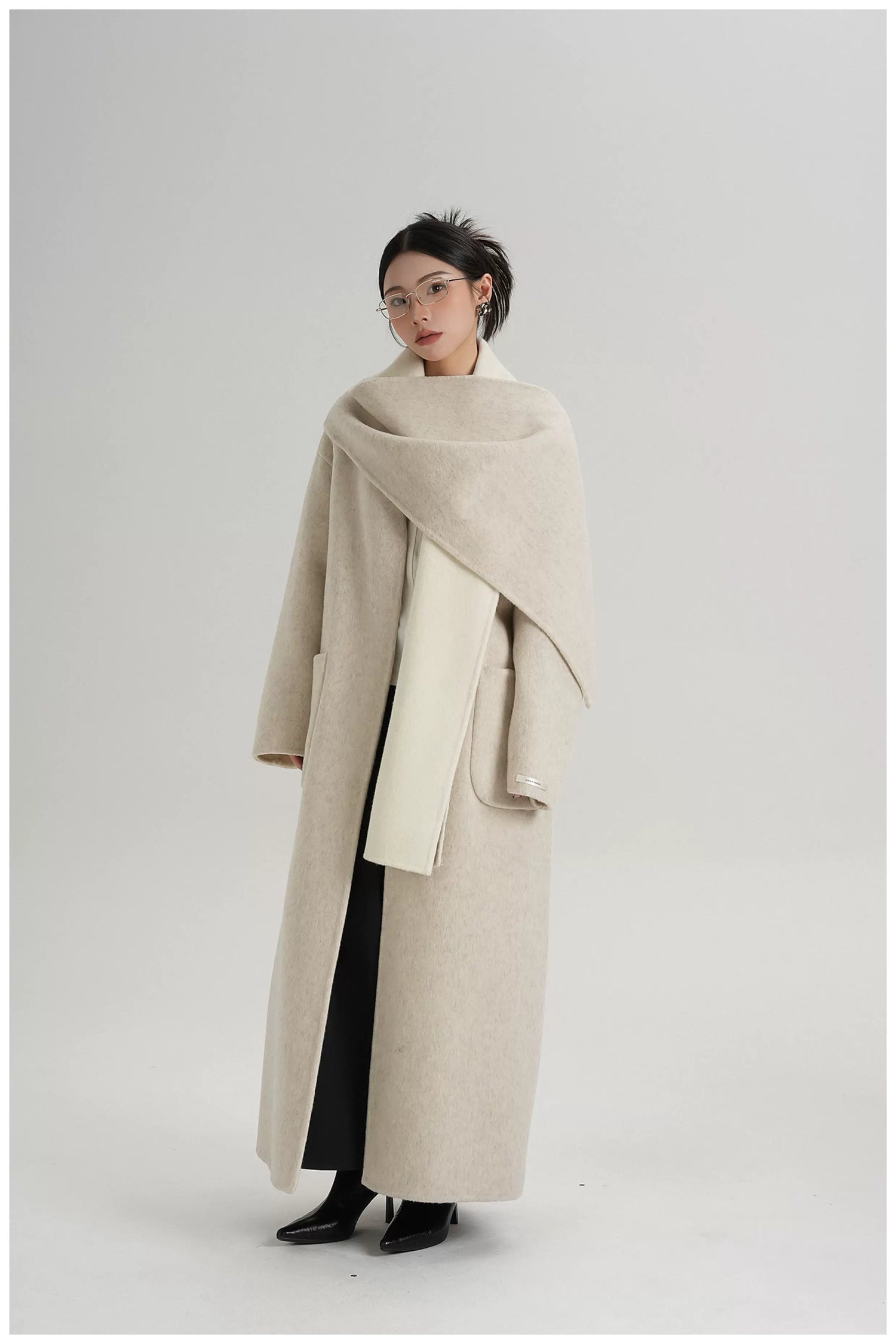 Two-Tone Double-Faced Wool Long Coat