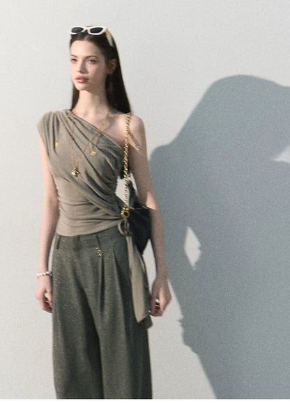 White Jade Asymmetric Draped T-Shirt