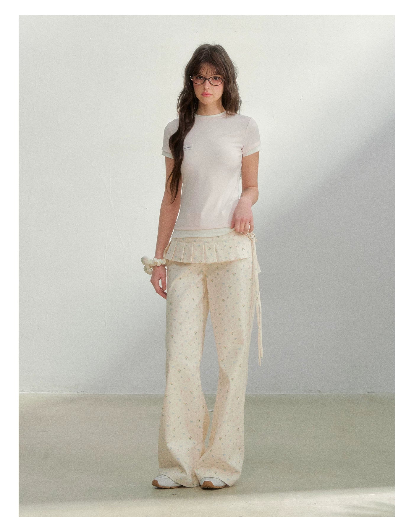 Original Floral Pleated Tail Long Pants