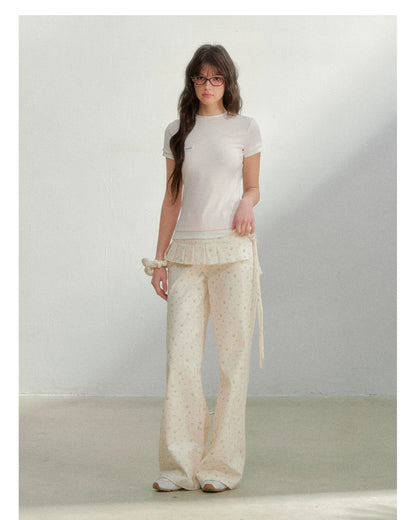 Original Floral Pleated Tail Long Pants