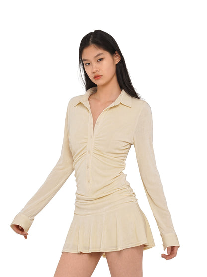 Draped Casual Shirt Collar Dress