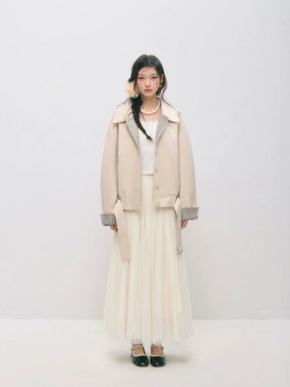 Plaid Panel Button-Down Collared Jacket