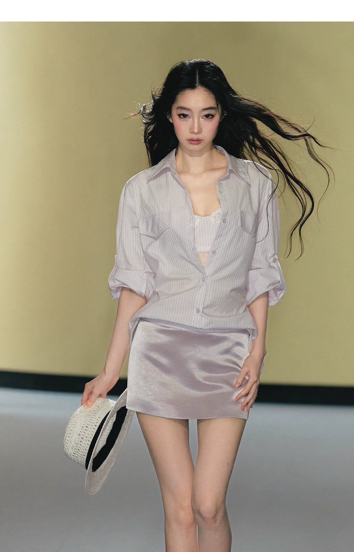 Silk-Blend Striped Shirt &amp; Skirt Set