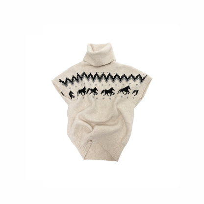 Fair Isle Pony Jacquard Turtleneck Knit Sweater
