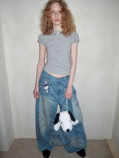 Snoopy Graffiti Crystal-Embellished Denim Tote Bag