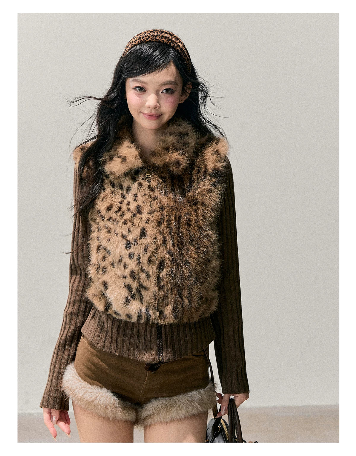 Faux-Fur Wide-Leg Winter Mini Shorts