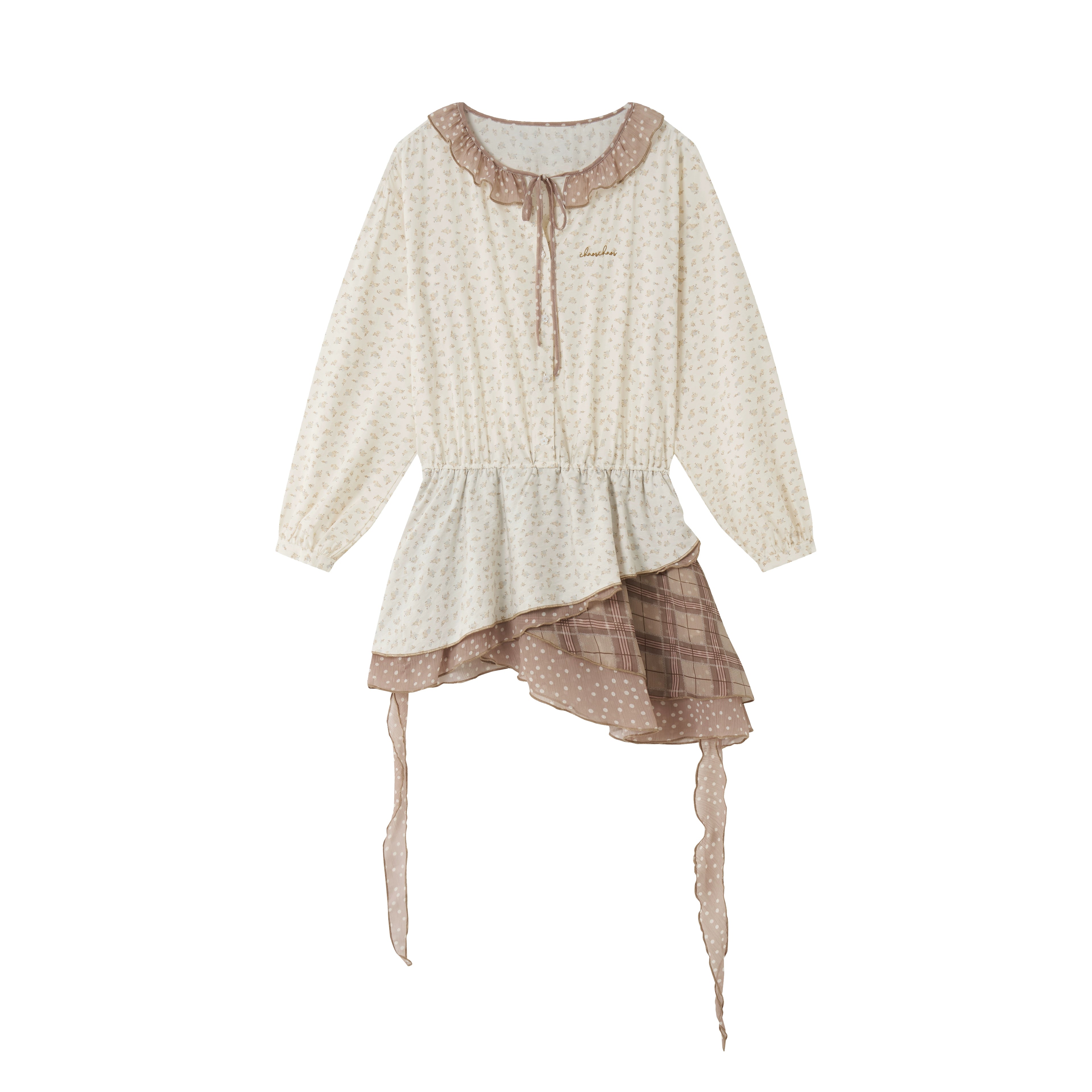 Deconstructed Patchwork Waist-Cinched Shirt Dress