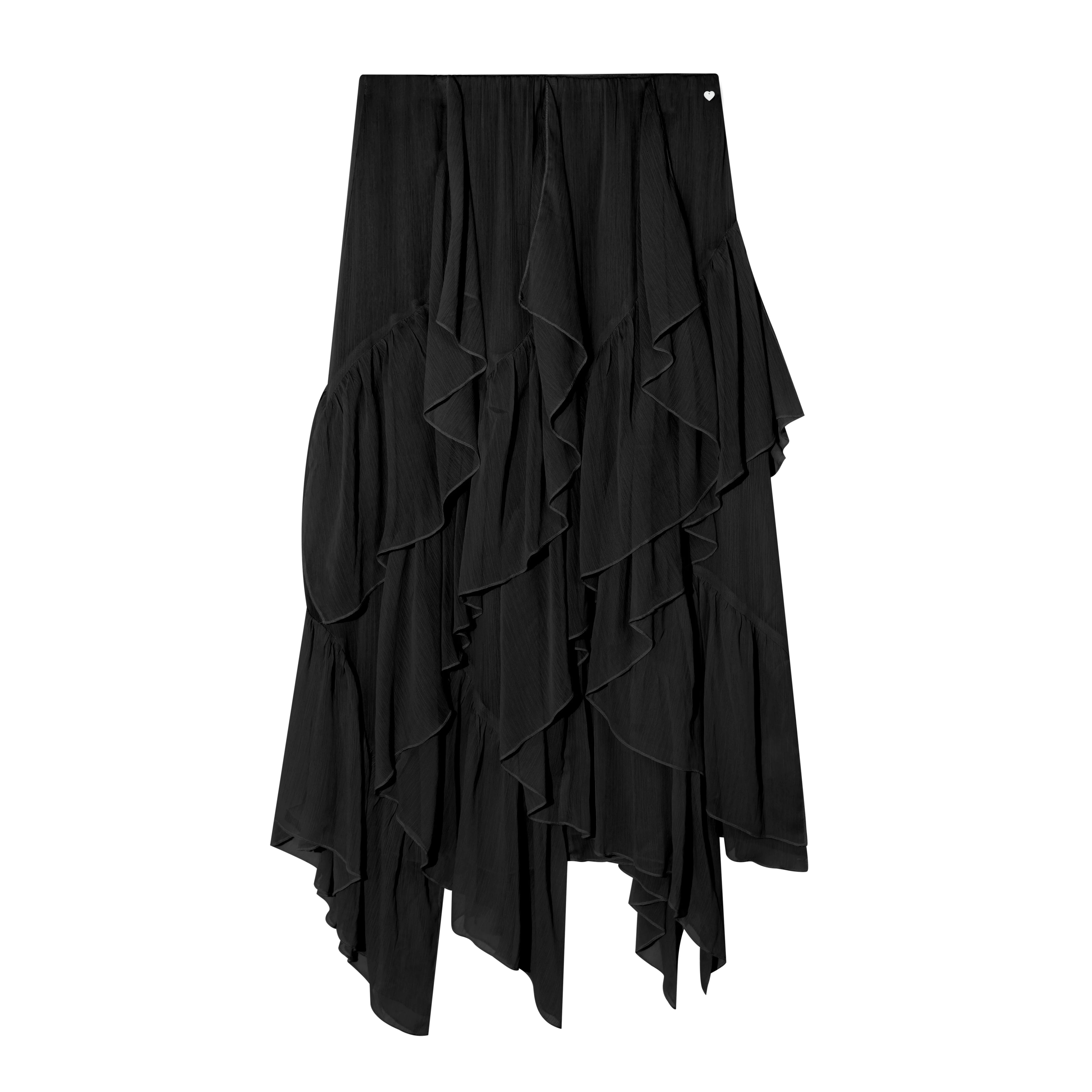 Asymmetric Ruffle Hem Chiffon Midi Skirt