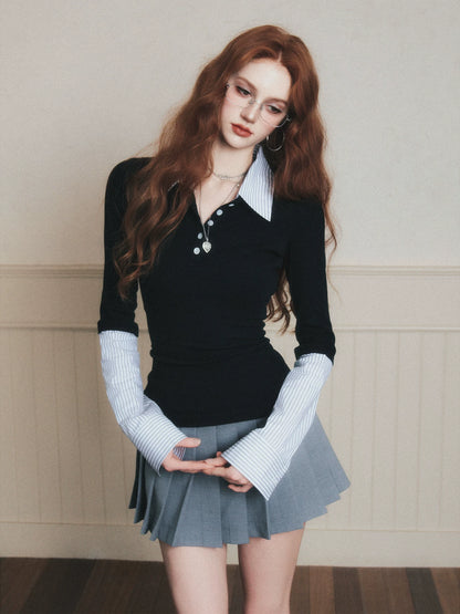Layered-Style Collar Knit Polo
