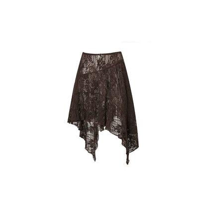 Lace Ruffle Irregular Hem Midi Skirt - CHINASQUAD