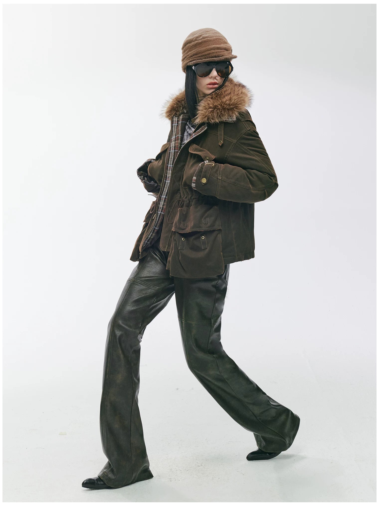 Detachable Fur Collar Utility Down Jacket