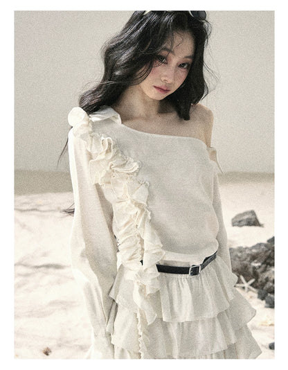 French Ruffle Off-Shoulder Mini Dress