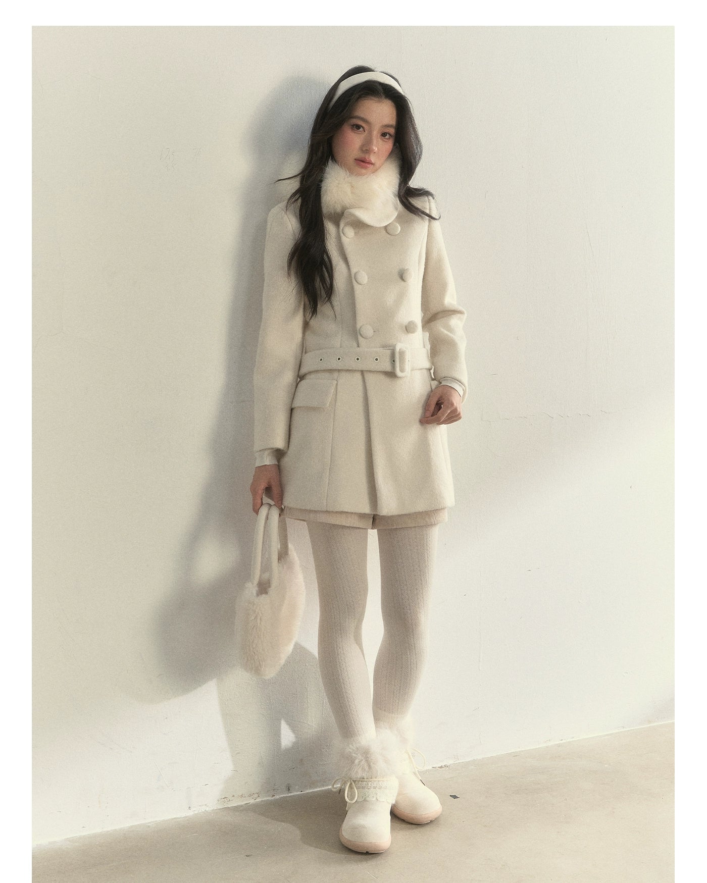 Wool Blend Double-Breasted Midi Coat