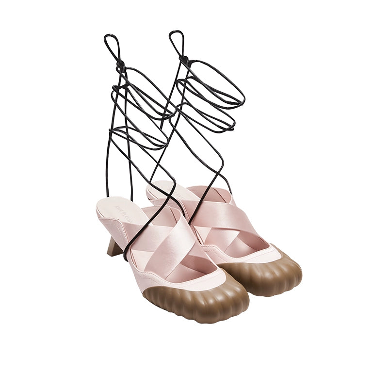 Pink &amp; Black Cross-Strap Heeled Sandals - CHINASQUAD