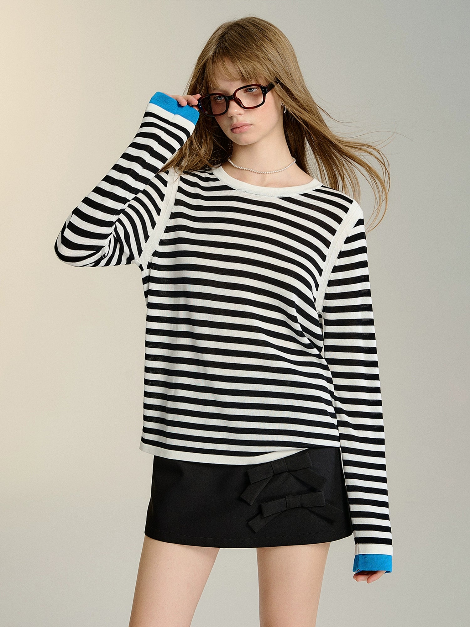 Black &amp; White Striped Long-sleeve Knit Top