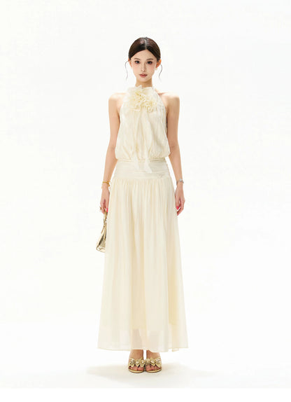 Floral Halterneck Draped Maxi Dress