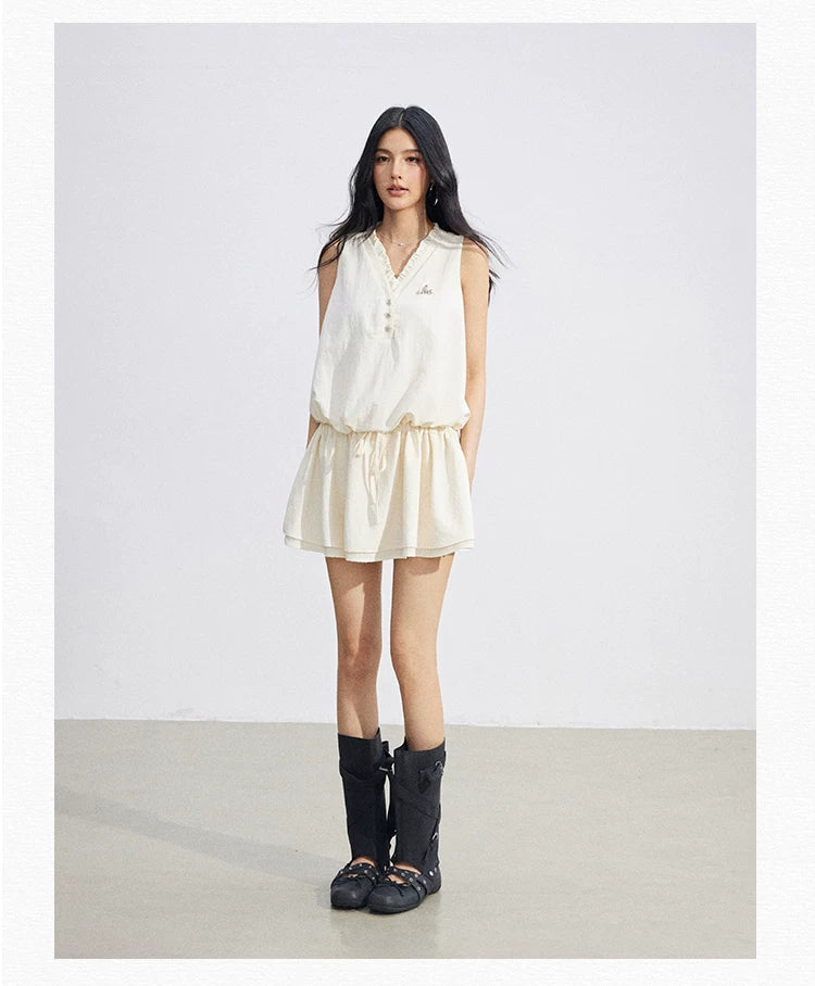 Ruffle Tie Waist Sleeveless Mini Dress