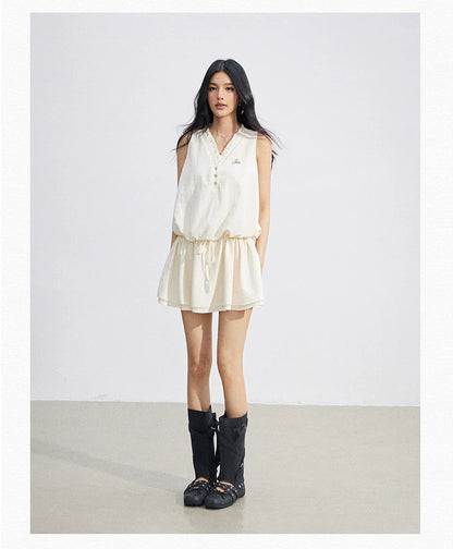 Ruffle Tie Waist Sleeveless Mini Dress