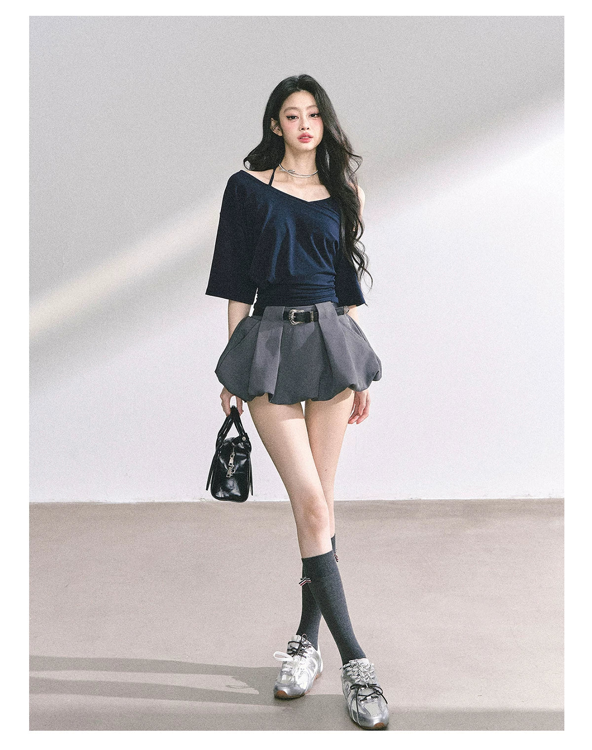 Asymmetric Short-Sleeve Halter Crop T-Shirt