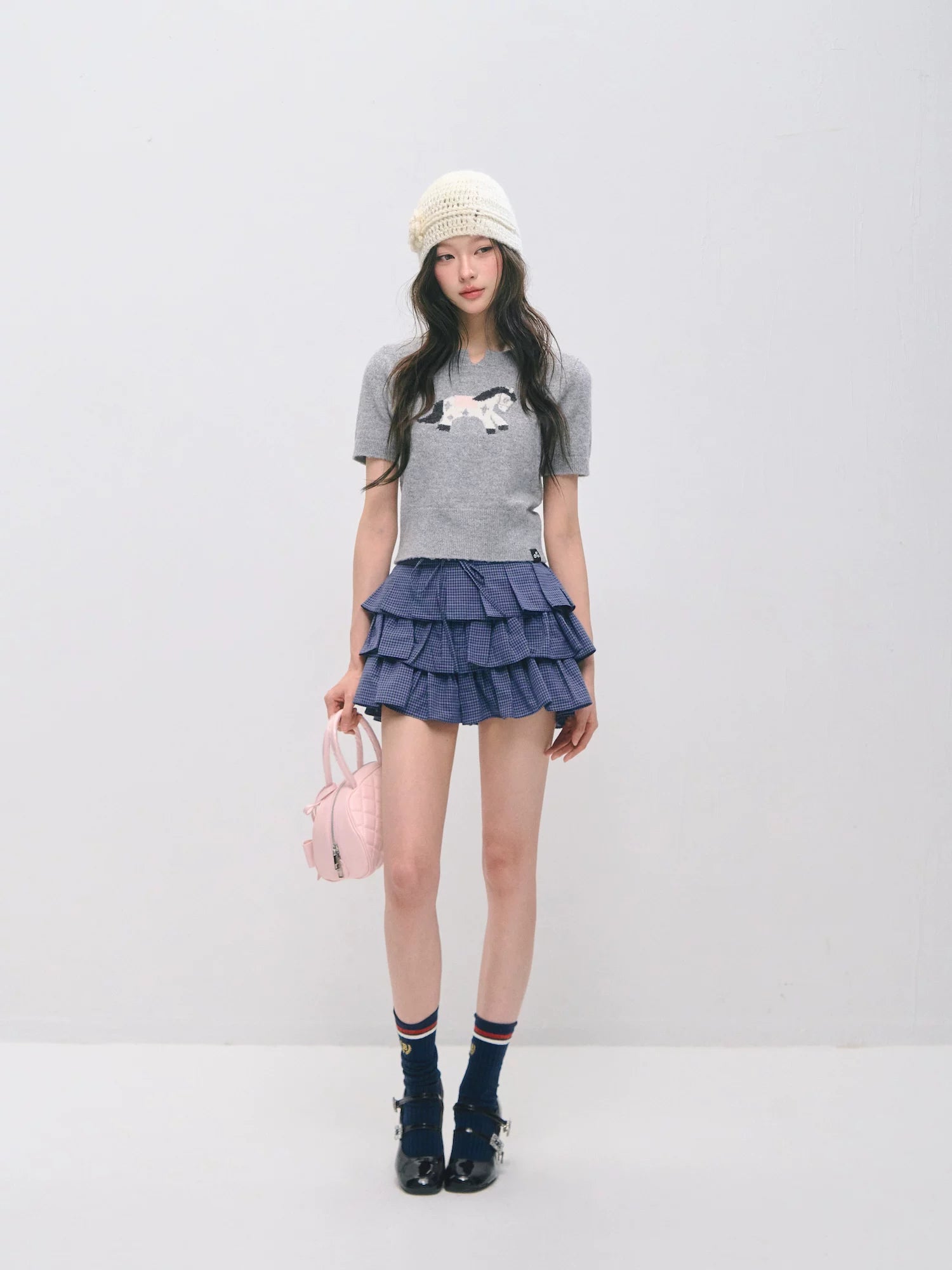 Jacquard Pony Knit Short Sleeve Top