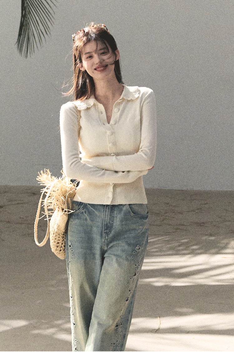 Washed Straight-Leg Wide Denim Pants