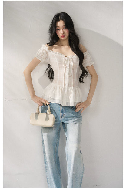 Cotton-Linen Fitted Short Sleeve Top