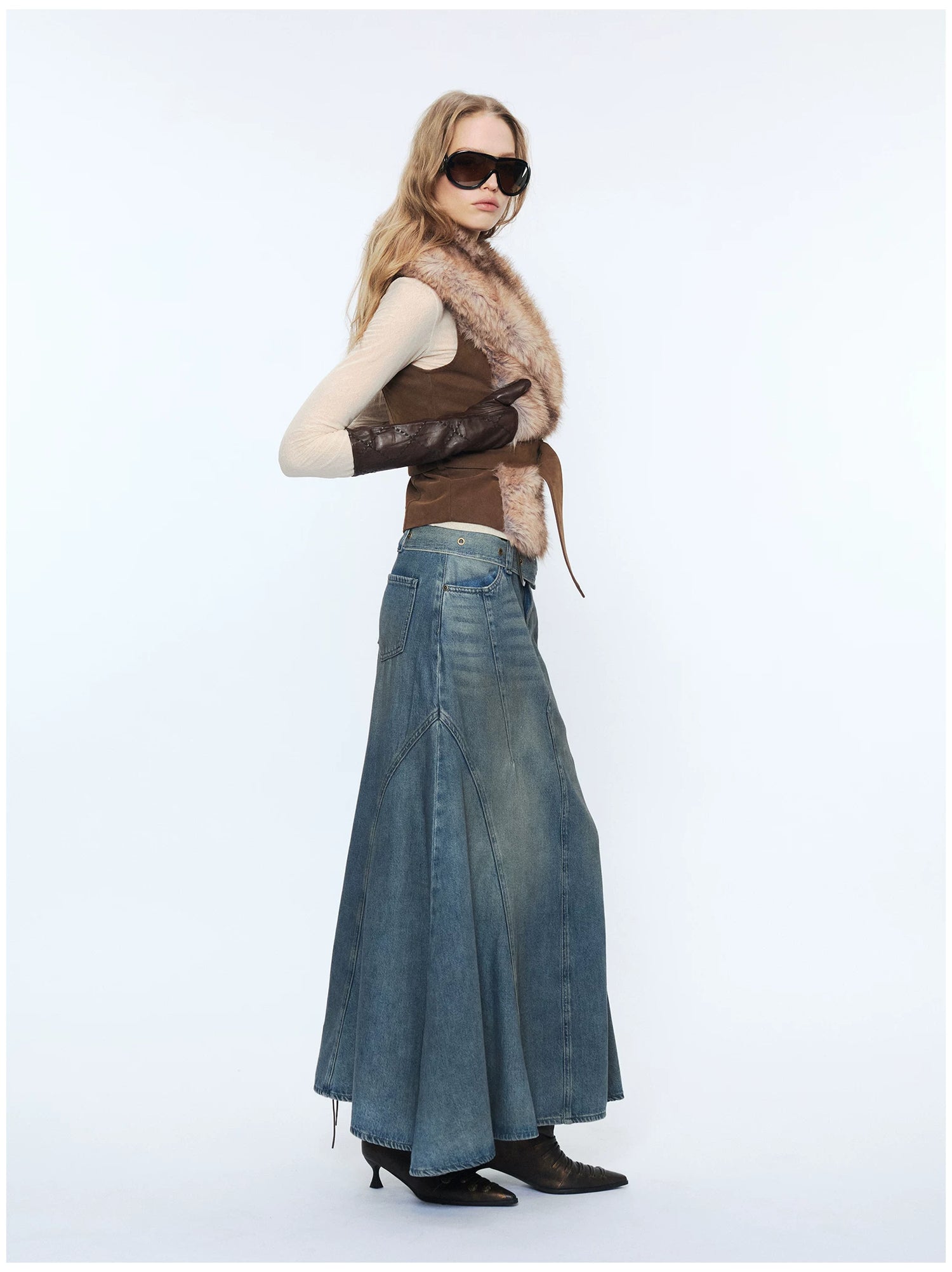 Faux Buckle Detail Suede Punk Vest