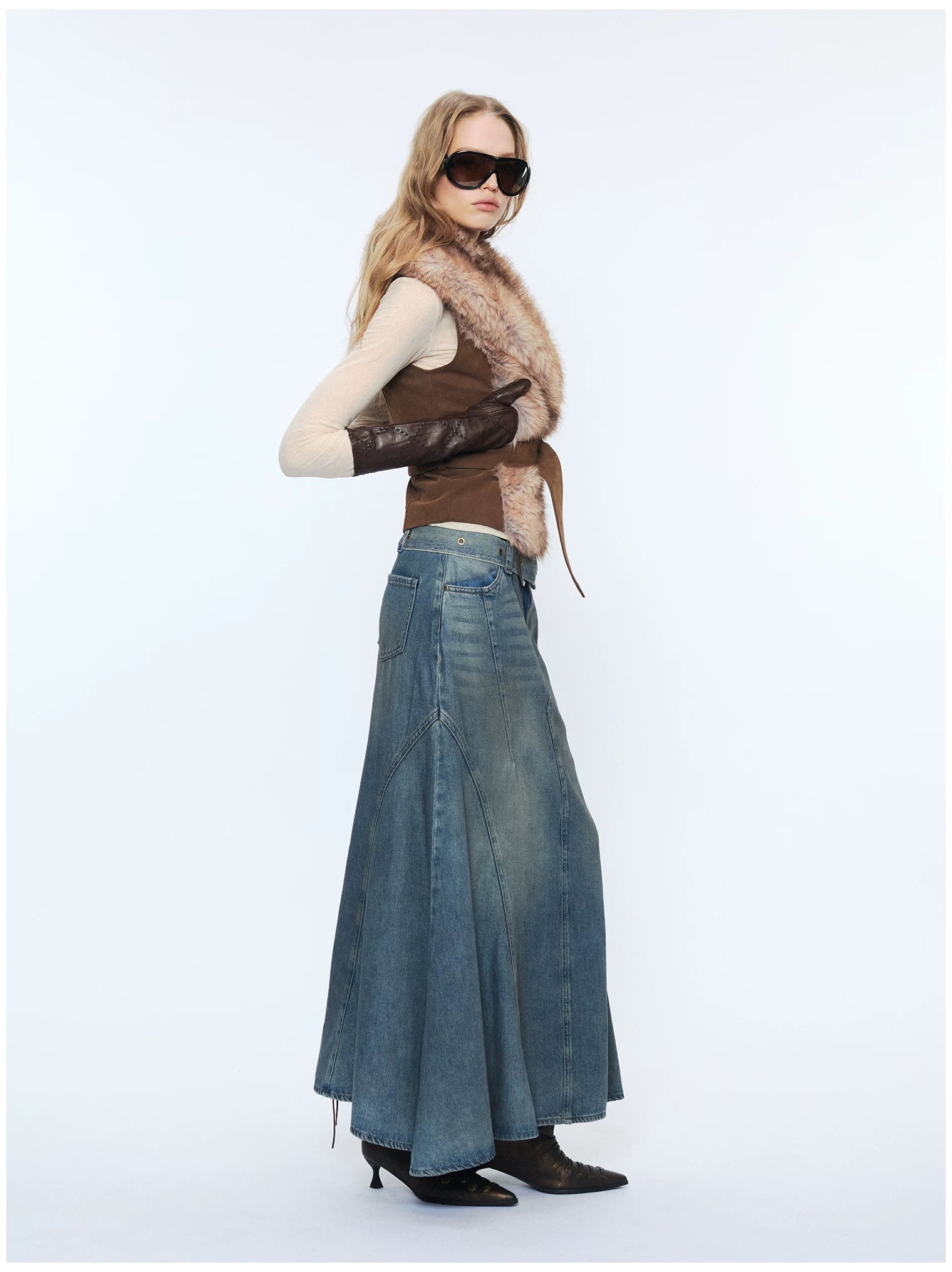 Faux Buckle Detail Suede Punk Vest