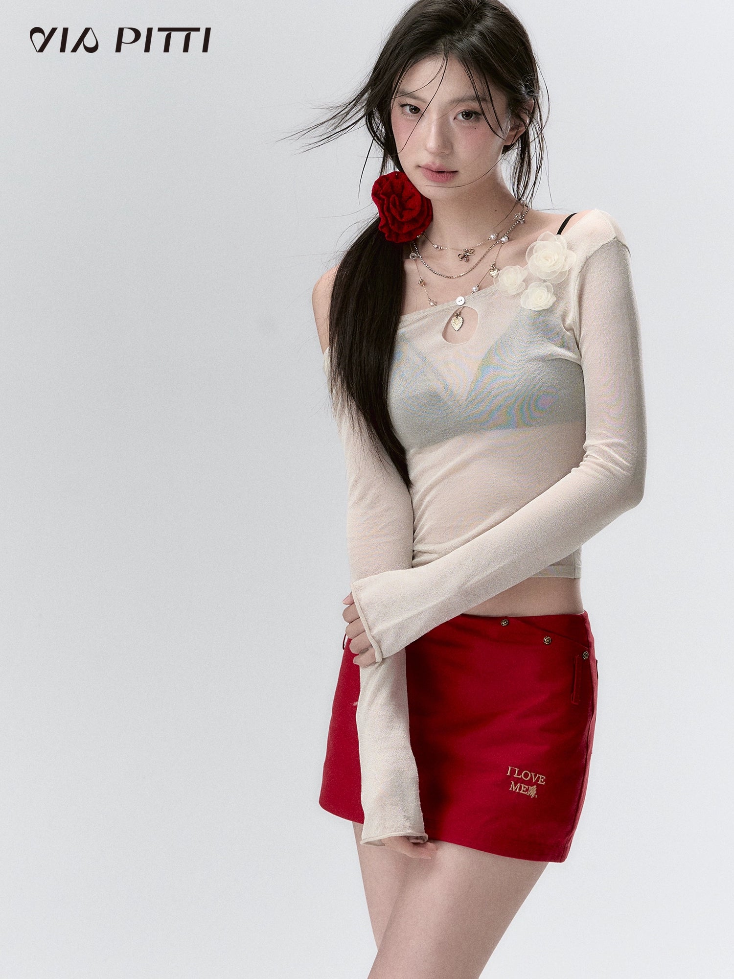 Shimmering Sheer Knit Floral Blouse - CHINASQUAD