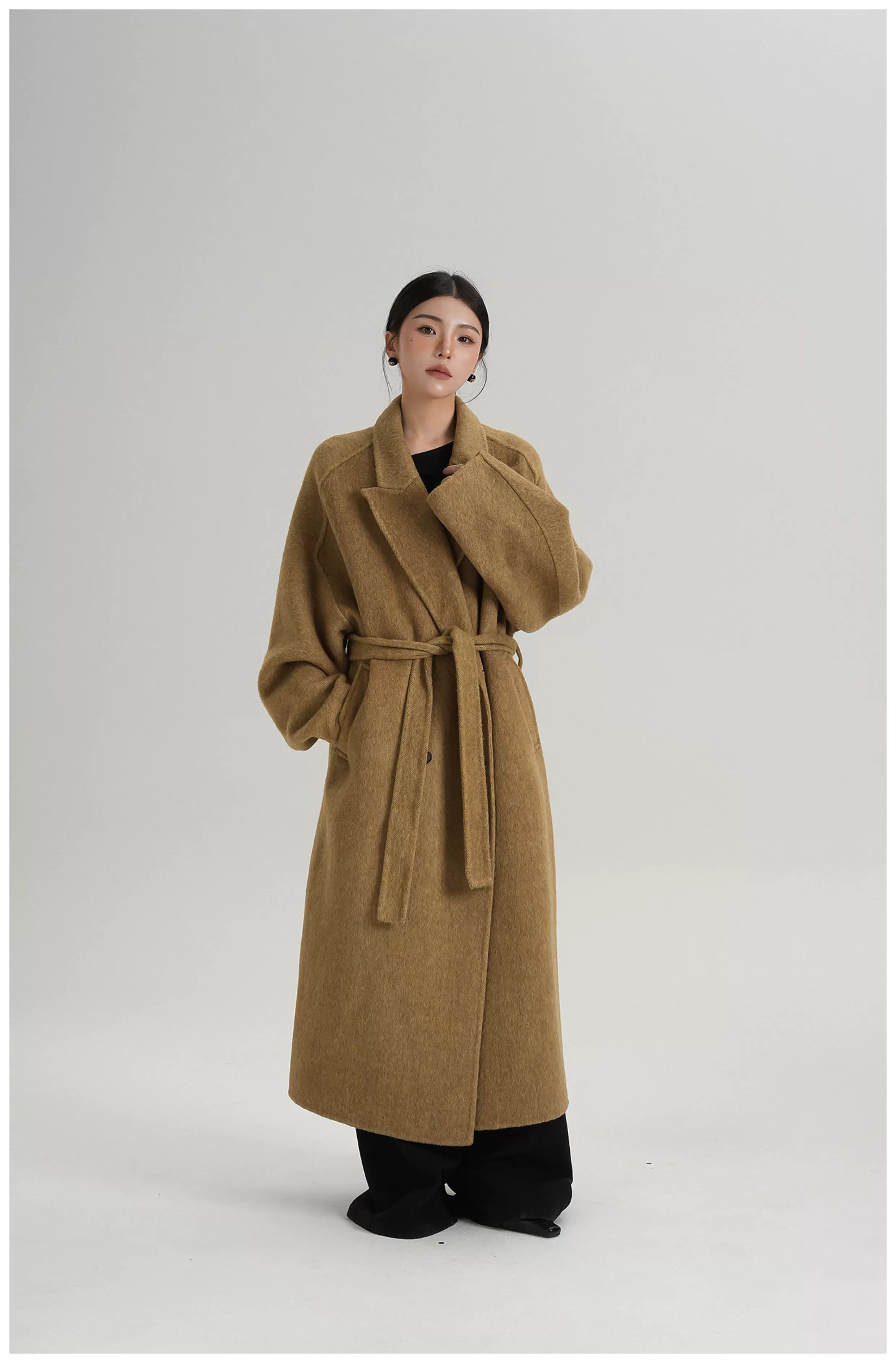 Tie-Belt Long Wool Coat