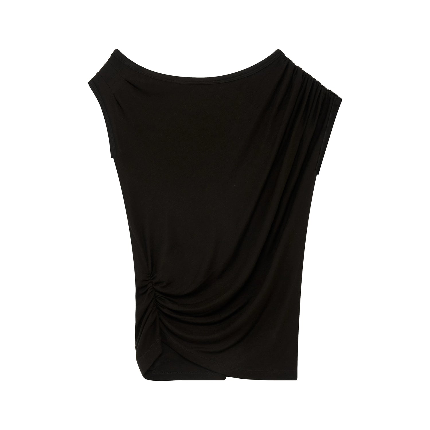 Asymmetrical Draped Lyocell-Wool T-Shirt