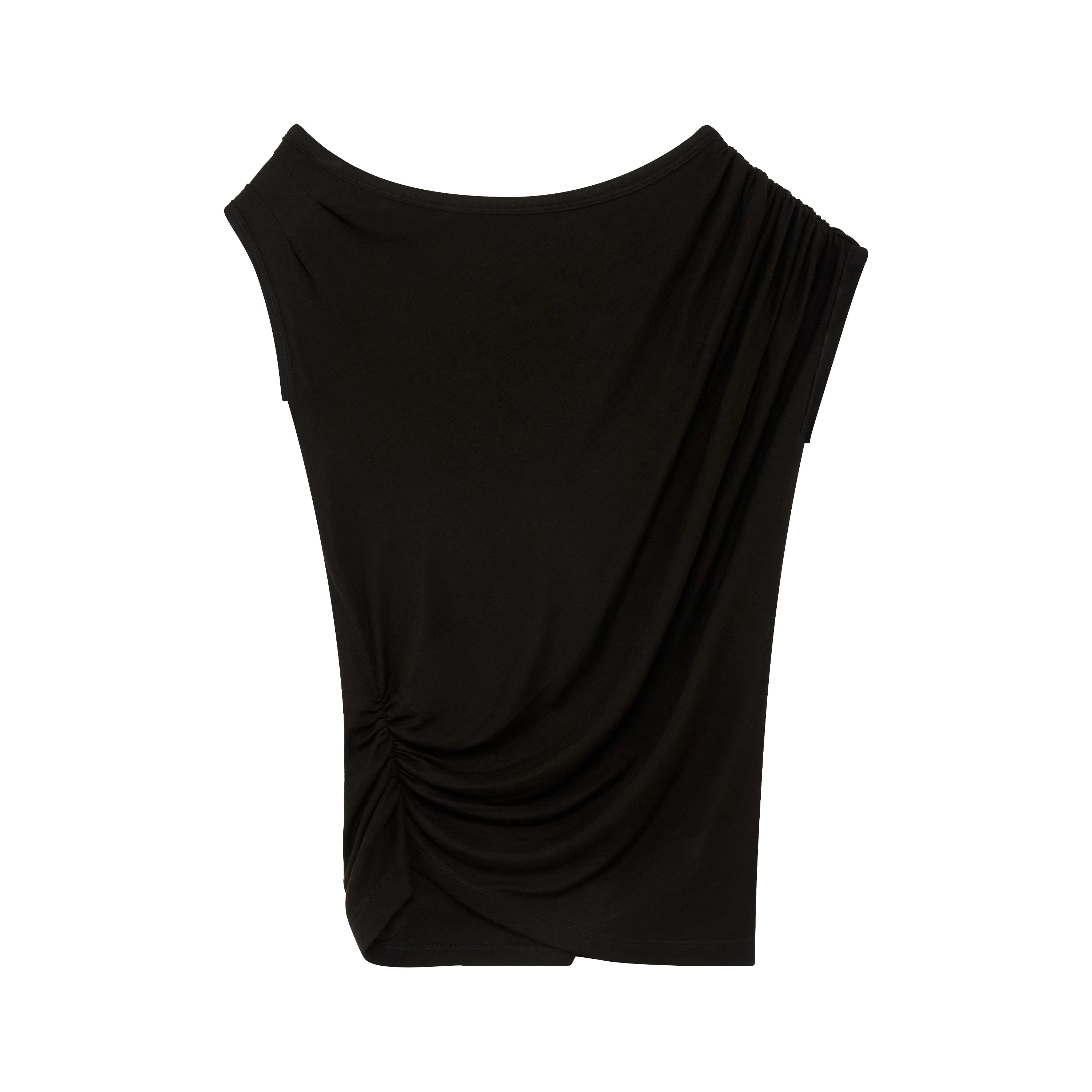 Asymmetrical Draped Lyocell-Wool T-Shirt