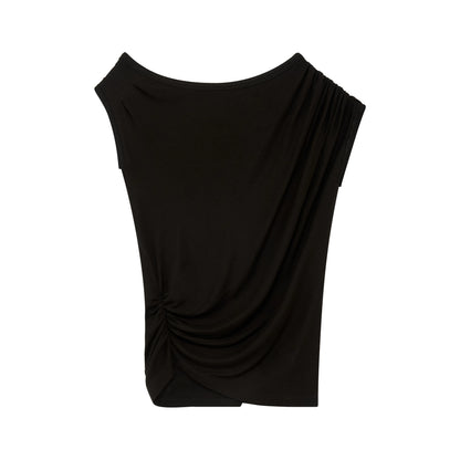 Asymmetrical Draped Lyocell-Wool T-Shirt