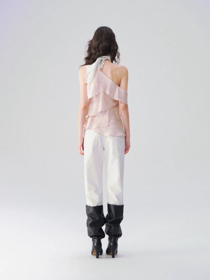 Layered Ruffle One-Shoulder Blouse