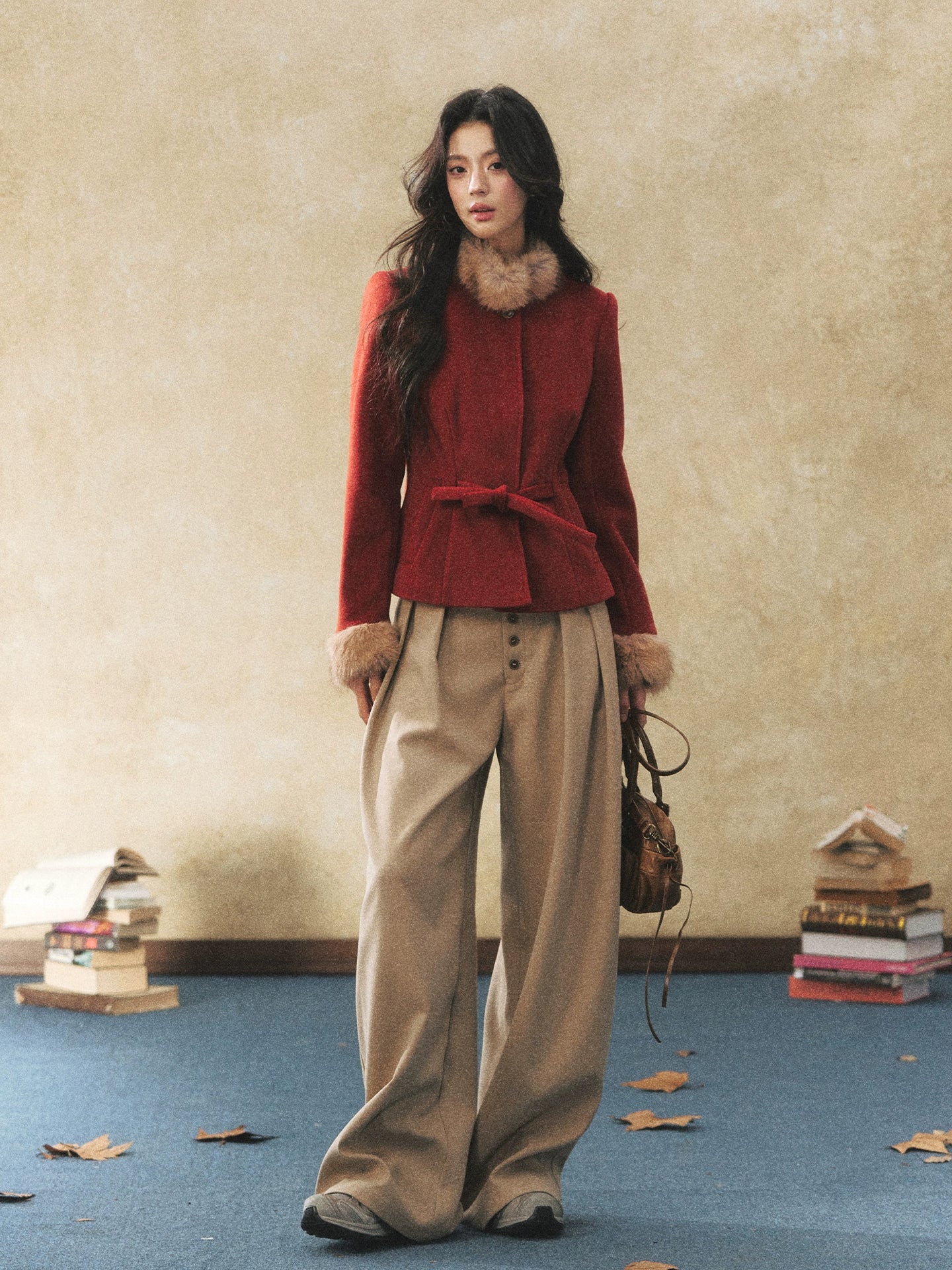 Two-Tone Tie-Detail Wool-Blend Jacket