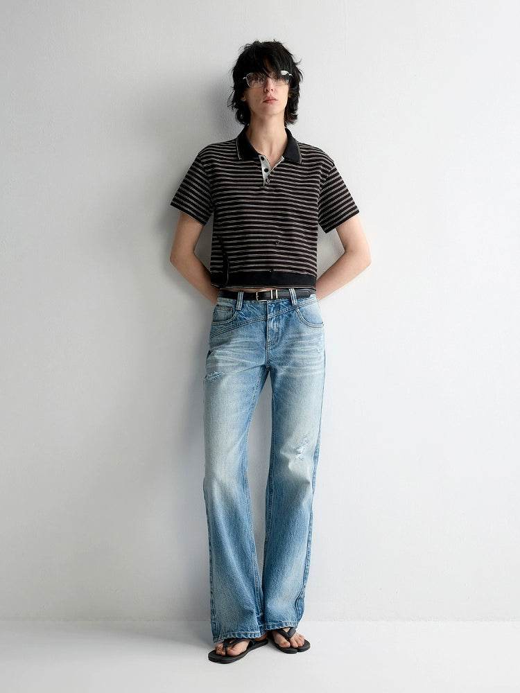 Irregular Pocket Wide-Leg Denim Pants