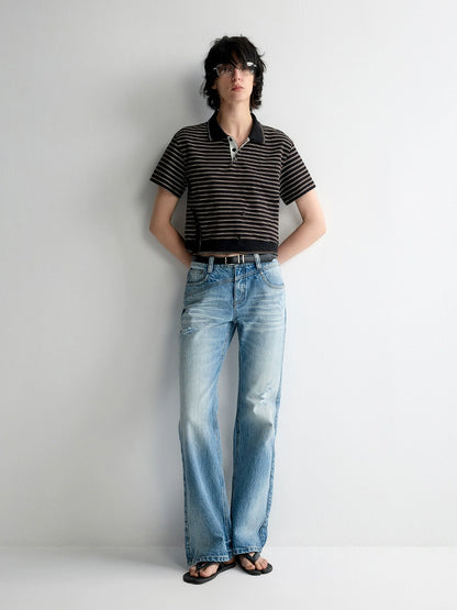 Irregular Pocket Wide-Leg Denim Pants