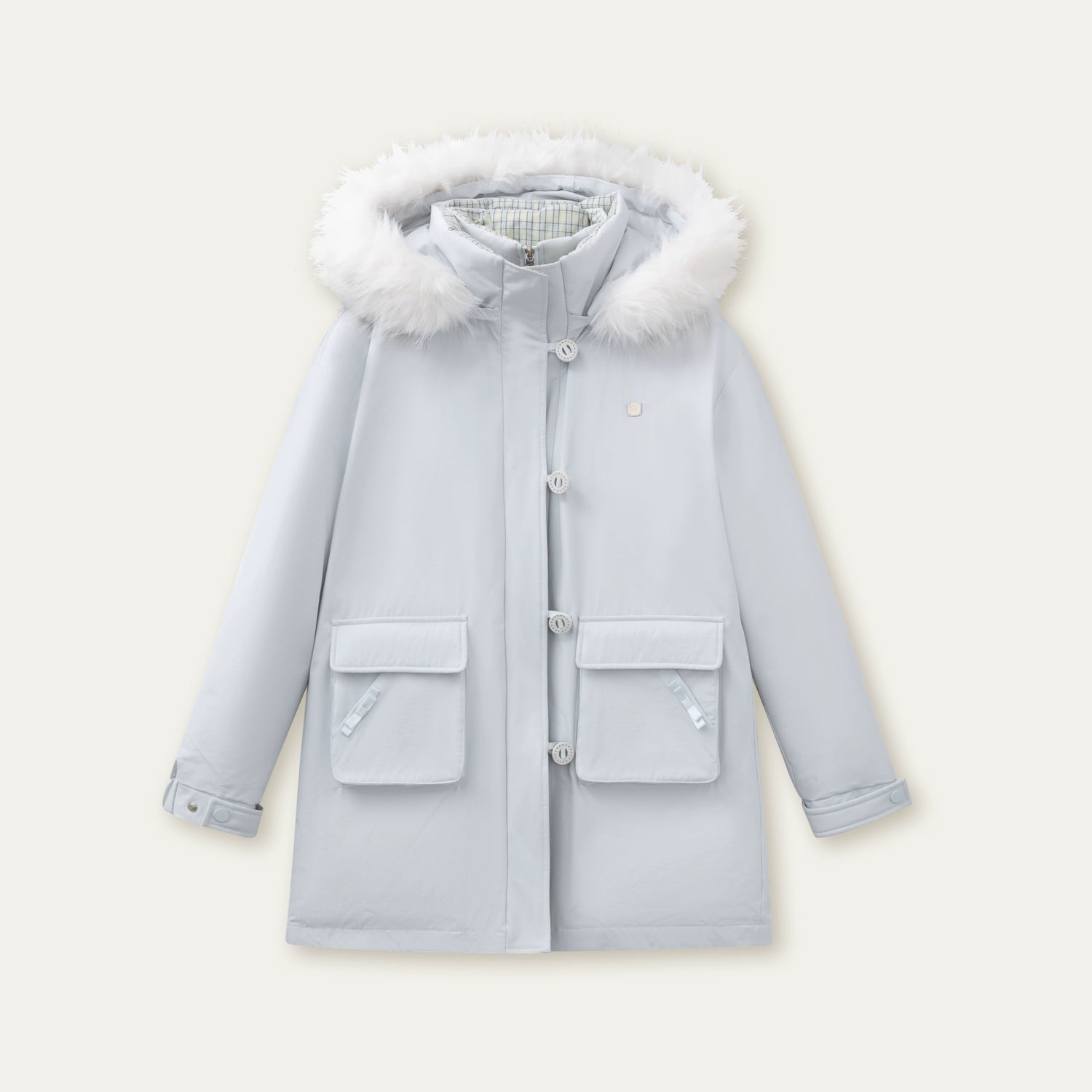 Glacier Blue &amp; Navy Plaid Panel Down Jacket