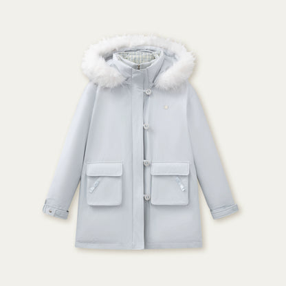 Glacier Blue &amp; Navy Plaid Panel Down Jacket