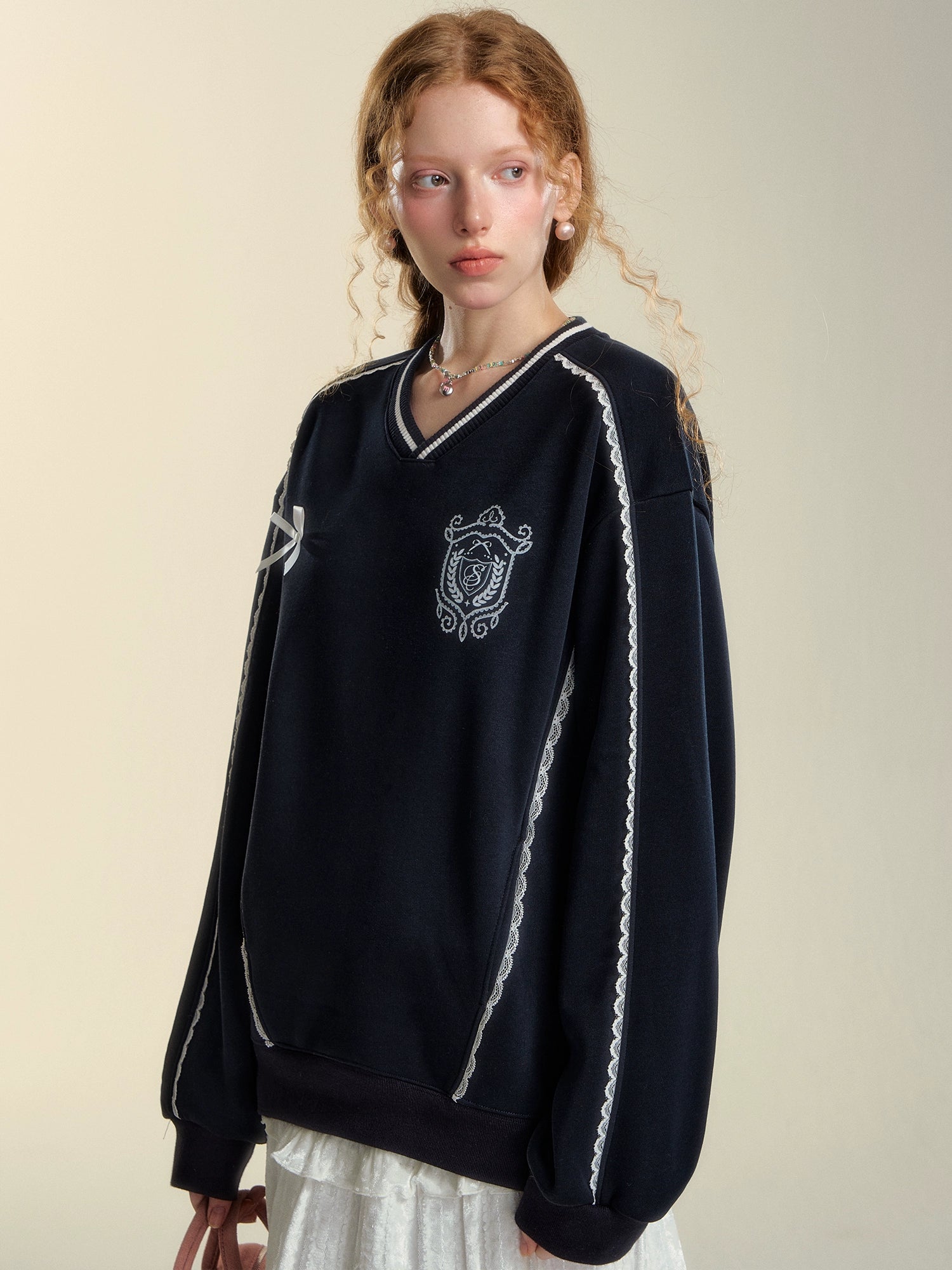 Lace Badge Pullover Sweatshirt