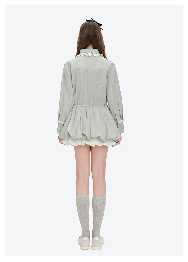 Smocked Bouquet Sleeve Waist-Cinching Mini Dress