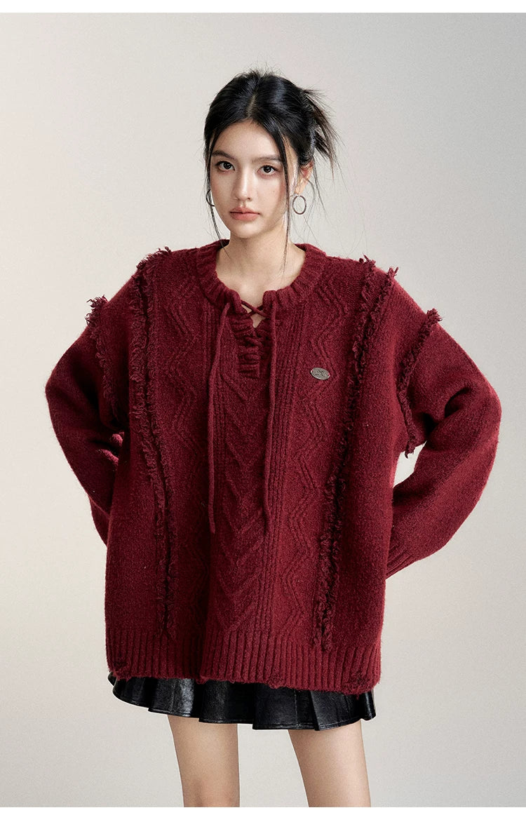 Frayed Tie Oversized Wool-Blend Sweater