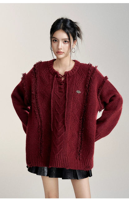 Frayed Tie Oversized Wool-Blend Sweater