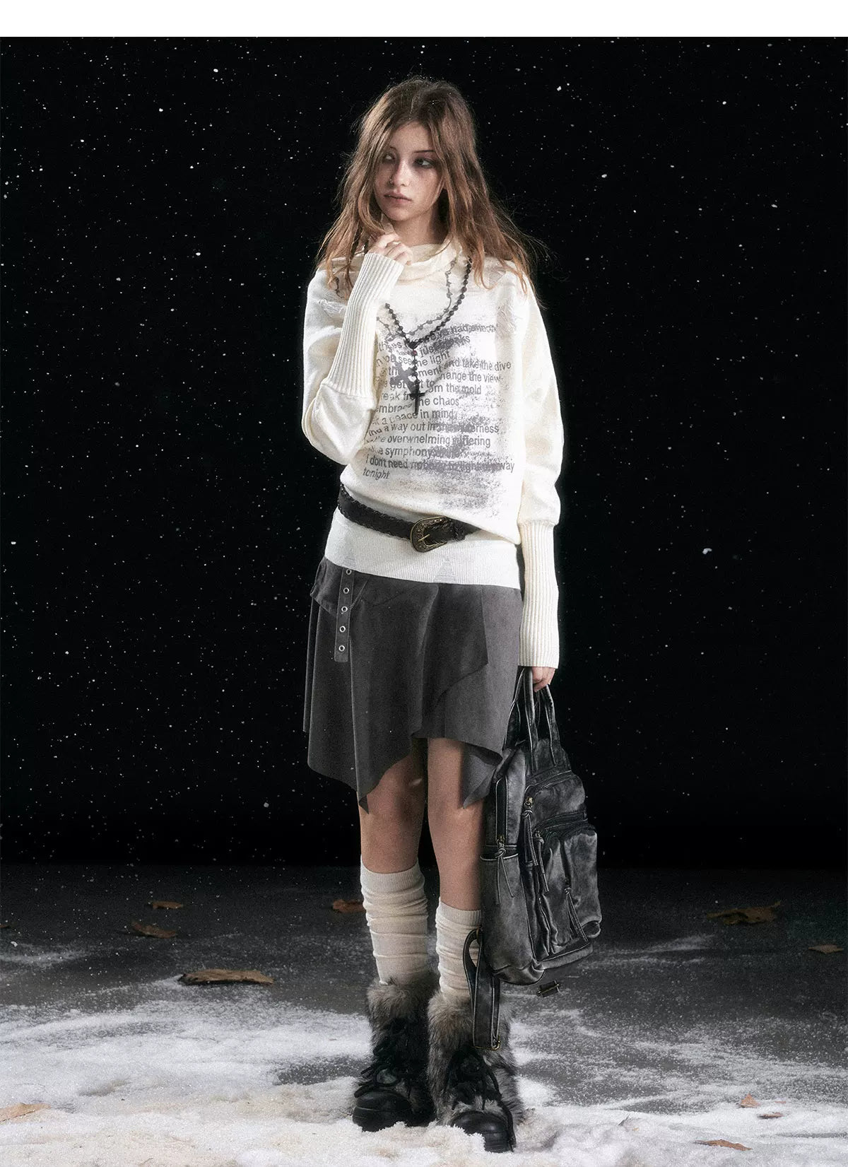 Asymmetric Graffiti Knit Sweater