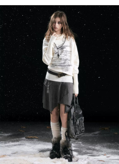 Asymmetric Graffiti Knit Sweater