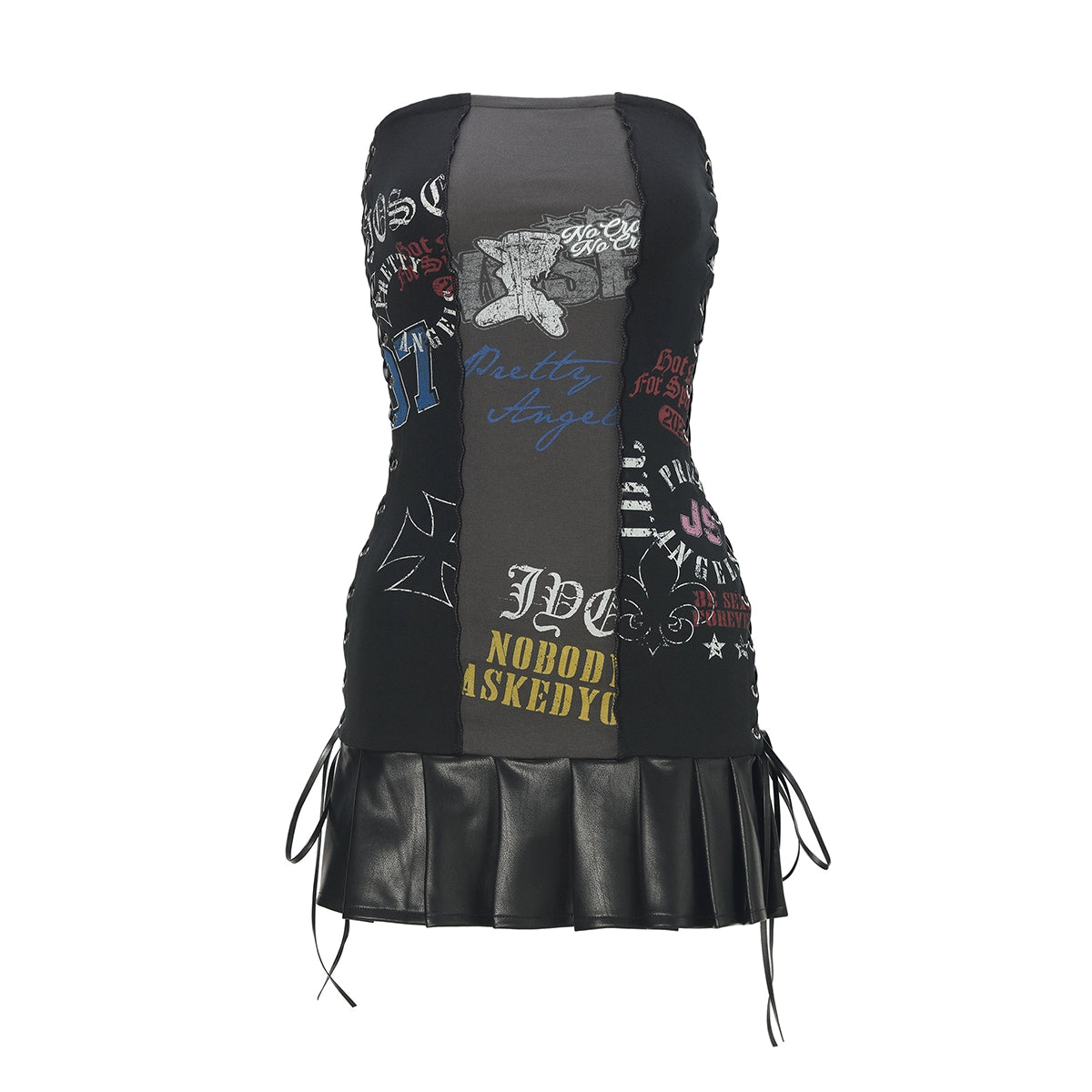 Mesh-Panel Metal Detail Bodycon Dress